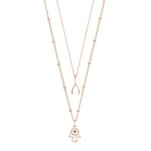 18k Rose Gold-Plated Wishbone & Hamsa Necklace Bundle
